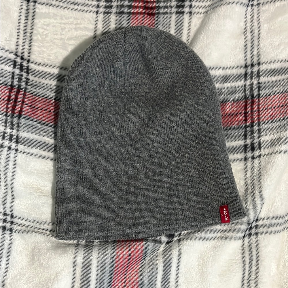 Levi's Gray and Red Knit Beanie